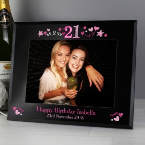 Personalised 21st Birthday Black Glass 5x7 Photo Frame