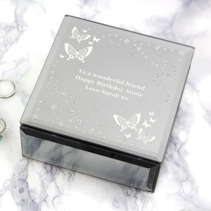 
                            Personalised White Butterfly Diamante Glass Trinket Box