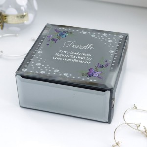 
                            Personalised Floral Butterfly Diamante Glass Trinket Box