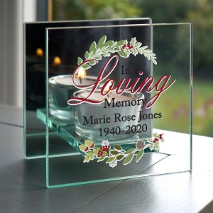 
                            Personalised In Loving Memory Christmas Mirrored Glass Tea Light Candle Holder