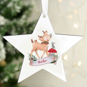 
                            Personalised Festive Fawn Wooden Star Decoration