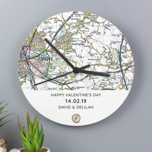 
                            Personalised Present Day Map Compass Wooden Clock