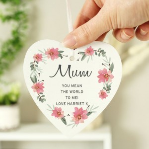 
                            Personalised Floral Sentimental Wooden Heart Decoration
