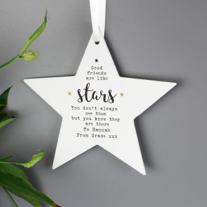 
                            Personalised Good Friends Wooden Star Decoration