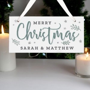 
                            Personalised Merry Christmas White Wooden Sign