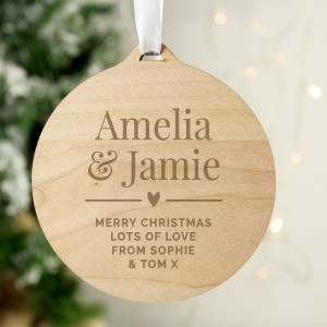 
                            Personalised Couples Round Wooden Decoration