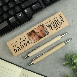 
                            Personalised Best In The World Photo Upload Wooden Pen and Pencil Set