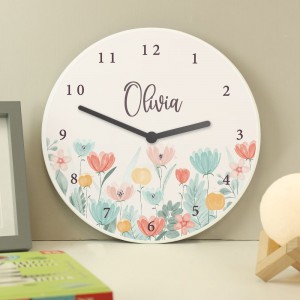 
                            Personalised Floral Wooden Childrens Clock