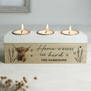 
                            Personalised Highland Cow Triple Tea Light Box