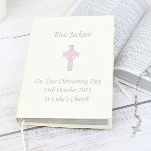 
                            Personalised Pink Cross Holy Bible - Eco-friendly