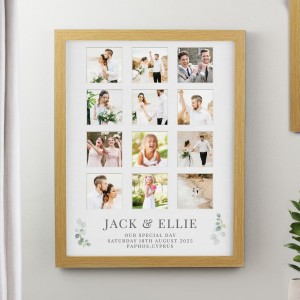 
                            Personalised Wedding Oak Multi Photo Frame