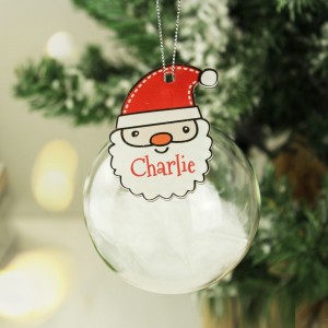
                            Personalised Red Santa Feather Glass Bauble