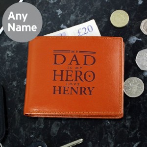 
                            Personalised My Dad is My Hero Tan Leather Wallet