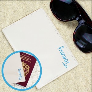 Personalised Blue Name Cream Passport Holder