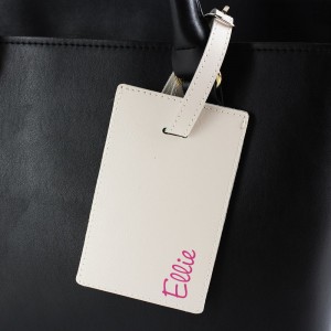 
                            Personalised Pink Name Cream Luggage Tag