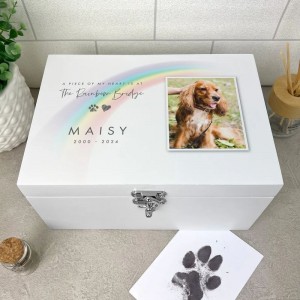 Personalised Luxury Rainbow Bridge Pet Photo Memorial Keepsake Box - 30cm