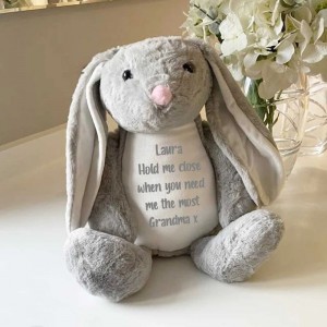Personalised Ashes Keepsake Memory Bunny - Grey - Gift Bag