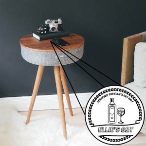 
                            Tabblue Personalised Bluetooth Side Table With Surround Sound - Dark Wood - G&T Sticker