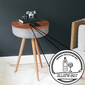 Tabblue Personalised Bluetooth Side Table With Surround Sound - Dark Wood - G&T Sticker