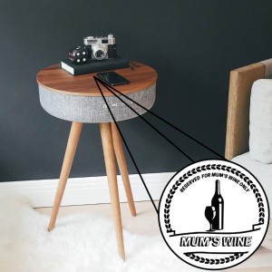 
                            Tabblue Personalised Bluetooth Side Table With Surround Sound - Dark Wood - Wine Sticker