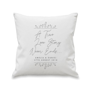 Personalised True Love Story White Cushion
