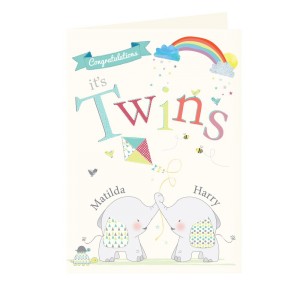 
                            Personalised Hessian Elephant Twins Card