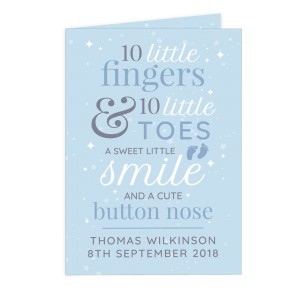 
                            Personalised "10 Little Fingers" Blue Baby Card
