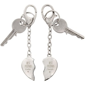 Personalised Best Friends Two Hearts Keyring
