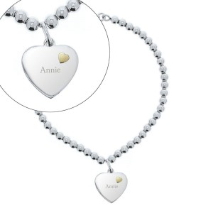 
                            Personalised Sterling Silver and 9ct Gold Heart Bracelet