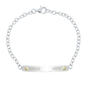 
                            Personalised Two Names Sterling Silver and 9ct Gold Bar Bracelet