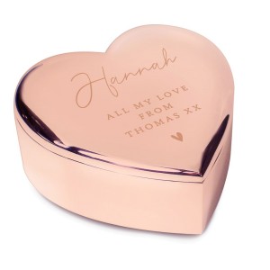 
                            Personalised Free Text Rose Gold Heart Trinket Box