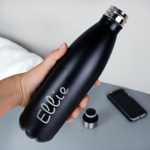 Personalised Name Only Black Metal Insulated Drinks Bottle