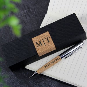
                            Personalised Initial & Name Cork Pen Set