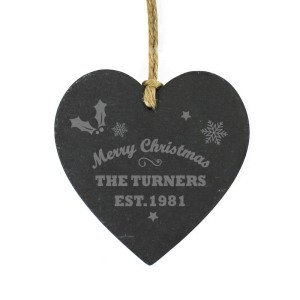 
                            Personalised Merry Christmas Slate Heart Decoration