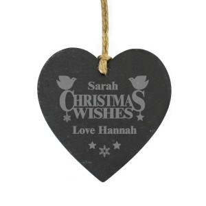 
                            Personalised Christmas Wishes Slate Heart Decoration