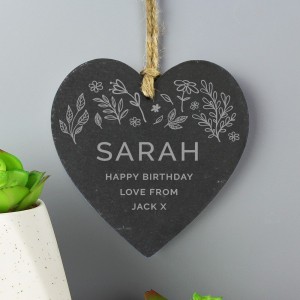
                            Personalised Floral Slate Heart Decoration