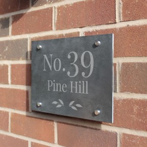 
                            Personalised Leaf Slate House Sign