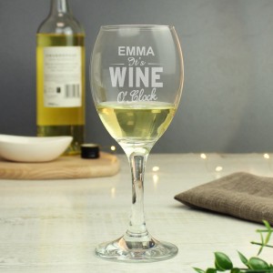 Personalised Wine O'Clock Engraved Wine Glass