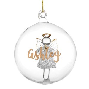 
                            Personalised Gold Glitter Name Only Angel Glass Bauble