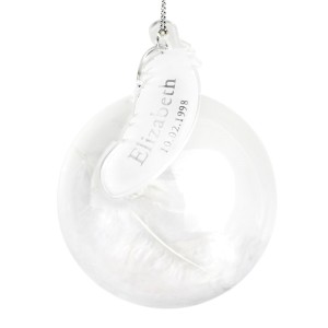 
                            Personalised Name & Date Feather Glass Bauble
