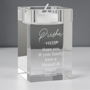 
                            Personalised Leaf Free Text Glass Tea Light Holder