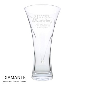 
                            Personalised Silver Anniversary Large Hand Cut Diamante Heart Vase