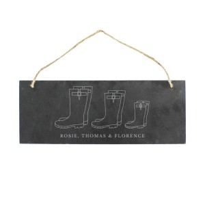 
                            Personalised Welly Boot Family of Three Hanging Slate Plaque