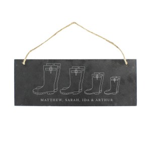
                            Personalised Welly Boot Family of Four Hanging Slate Plaque