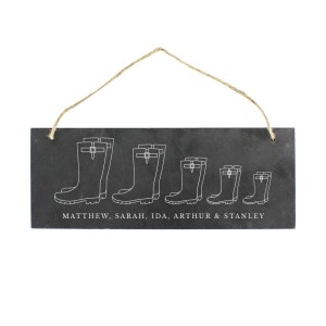 
                            Personalised Welly Boot Family of Five Hanging Slate Plaque