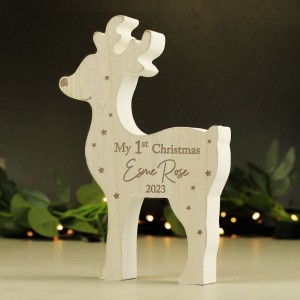 
                            Personalised "1st Christmas" Rustic Wooden Reindeer Decoration