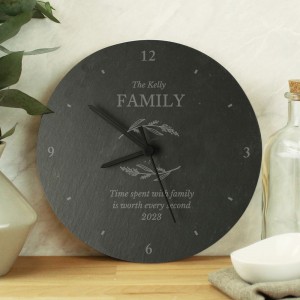 Personalised Free Text Botanical Slate Clock