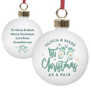 
                            Personalised Couples Christmas Mittens Bauble