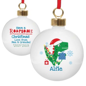 
                            Personalised Dinosaur "Have a Roarsome Christmas" Bauble