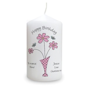 
                            Personalised Flower in Vase Message Pillar Candle